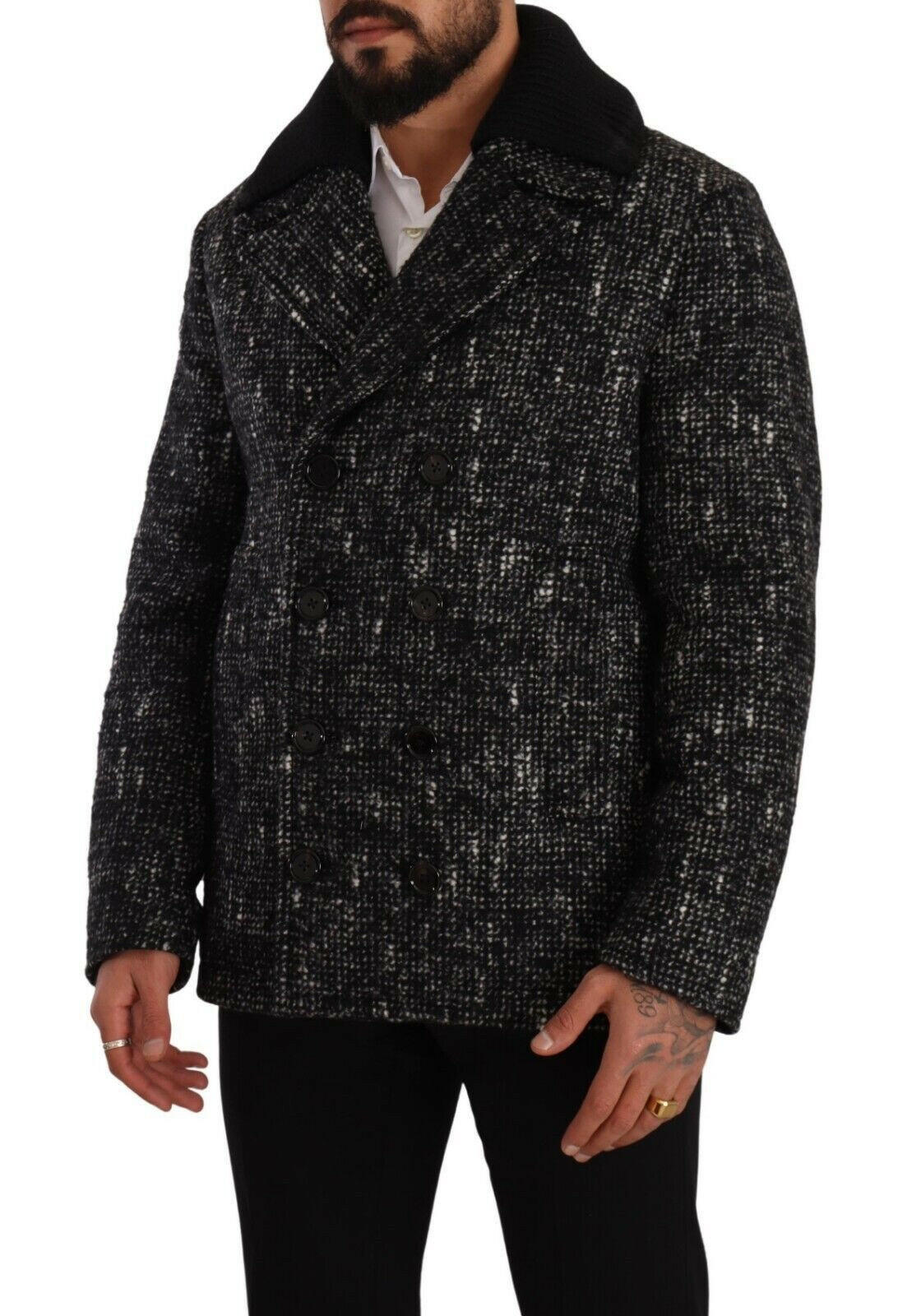 Dolce & Gabbana Black Wool Double Breasted Coat Men Jacket -   -  Dolce & Gabbana. Dolce & Gabbana Black Wool Double Breasted Coat Men Jacket -   -  Dolce & Gabbana.