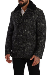 Dolce & Gabbana Black Wool Double Breasted Coat Men Jacket -   -  Dolce & Gabbana.