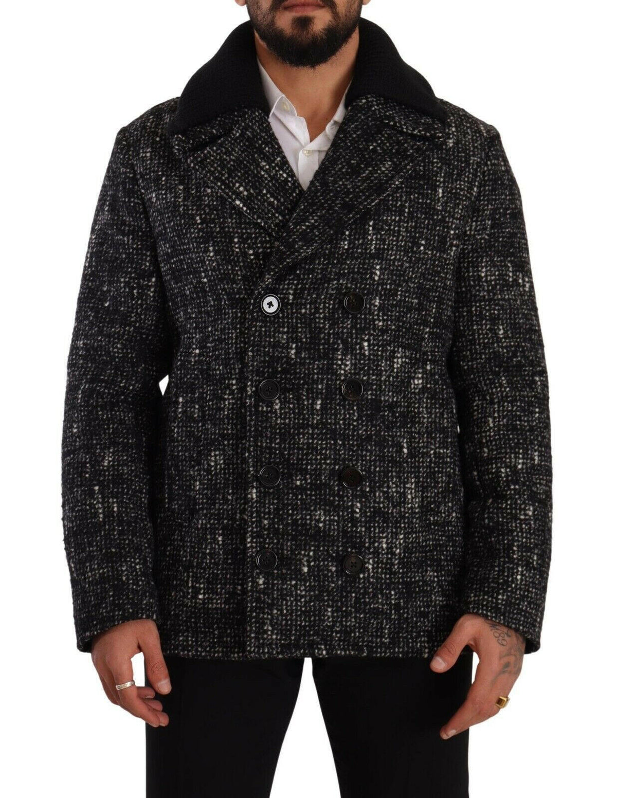 Dolce & Gabbana Black Wool Double Breasted Coat Men Jacket -   -  Dolce & Gabbana.