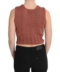 PINK MEMORIES Red Cotton Blend Knitted Sleeveless Sweater - - PINK MEMORIES.