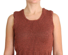 PINK MEMORIES Red Cotton Blend Knitted Sleeveless Sweater - - PINK MEMORIES.