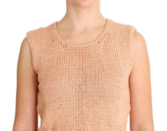 PINK MEMORIES Pink Cotton Blend Knitted Sleeveless Sweater - - PINK MEMORIES.