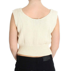 PINK MEMORIES Beige Cotton Blend Knitted Sleeveless Sweater - - PINK MEMORIES.