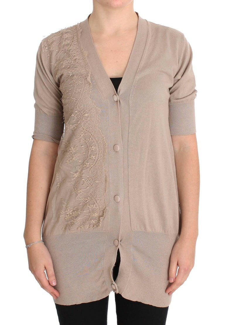 PINK MEMORIES Pink Lace Cotton Cardigan Sweater -   -  PINK MEMORIES.