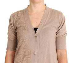 PINK MEMORIES Pink Lace Cotton Cardigan Sweater -   -  PINK MEMORIES.