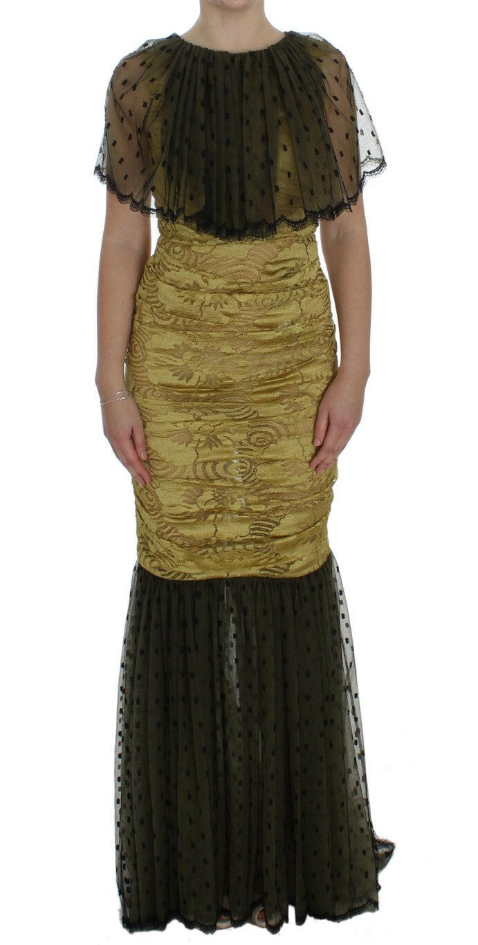 Dolce & Gabbana Yellow Black Floral Lace Ricamo Gown Dress -   -  Dolce & Gabbana.