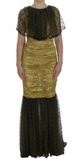 Dolce & Gabbana Yellow Black Floral Lace Ricamo Gown Dress -   -  Dolce & Gabbana.