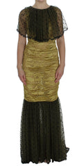 Dolce & Gabbana Yellow Black Floral Lace Ricamo Gown Dress -   -  Dolce & Gabbana.
