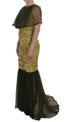Dolce & Gabbana Yellow Black Floral Lace Ricamo Gown Dress -   -  Dolce & Gabbana.