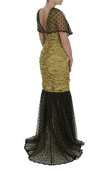 Dolce & Gabbana Yellow Black Floral Lace Ricamo Gown Dress -   -  Dolce & Gabbana.