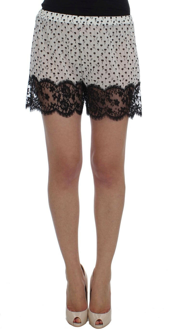 Dolce & Gabbana White Black Floral Lace Silk Sleepwear Shorts -   -  Dolce & Gabbana.