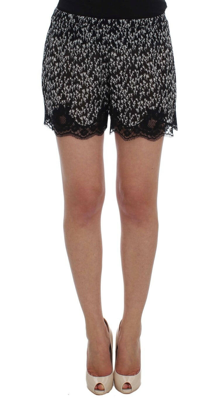 Dolce & Gabbana Black White Floral Lace Silk Sleepwear Shorts -   -  Dolce & Gabbana.