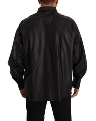 Dolce & Gabbana Black Leather Button Down Men Collared Jacket -   -  Dolce & Gabbana.