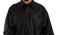 Dolce & Gabbana Black Leather Button Down Men Collared Jacket -   -  Dolce & Gabbana.