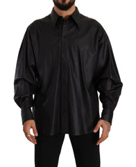 Dolce & Gabbana Black Leather Button Down Men Collared Jacket -   -  Dolce & Gabbana.