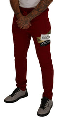 Dolce & Gabbana Red Cotton Logo Patch Sweatpants Jogging Pants -   -  Dolce & Gabbana.