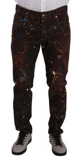 Dolce & Gabbana Brown Splash Color Cotton Regular Denim Jeans -   -  Dolce & Gabbana.