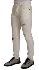 Dolce & Gabbana White Tattered Skinny Cotton Men Denim Jeans -   -  Dolce & Gabbana.