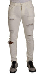 Dolce & Gabbana White Tattered Skinny Cotton Men Denim Jeans -   -  Dolce & Gabbana.