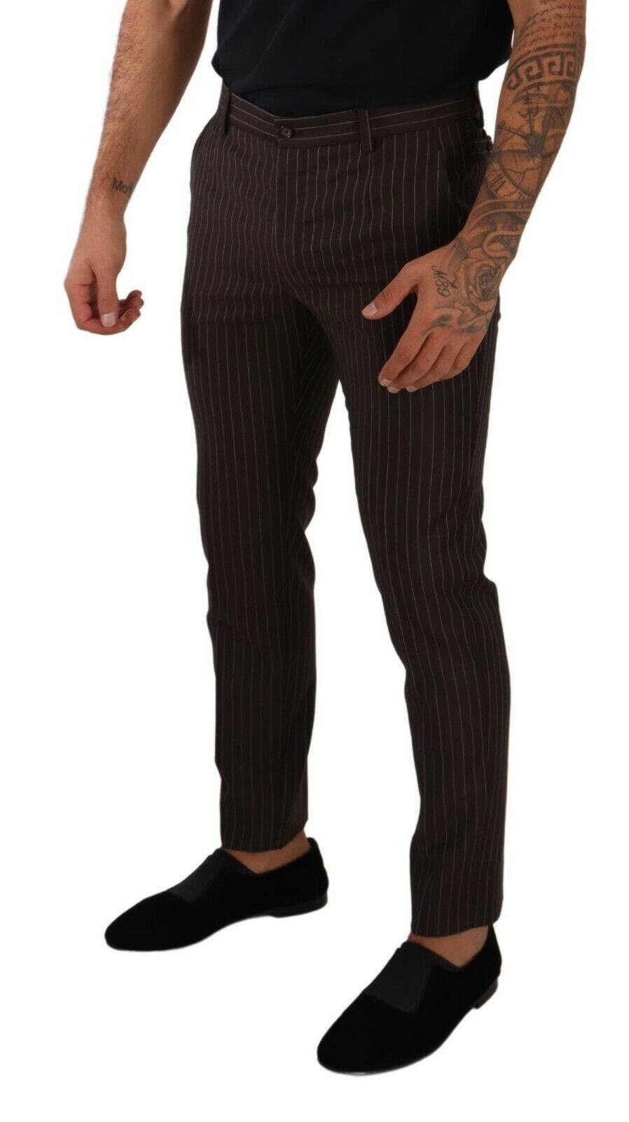 Dolce & Gabbana Brown Striped Wool Formal Trouser Dress Pants -   -  Dolce & Gabbana. Dolce & Gabbana Brown Striped Wool Formal Trouser Dress Pants -   -  Dolce & Gabbana.
