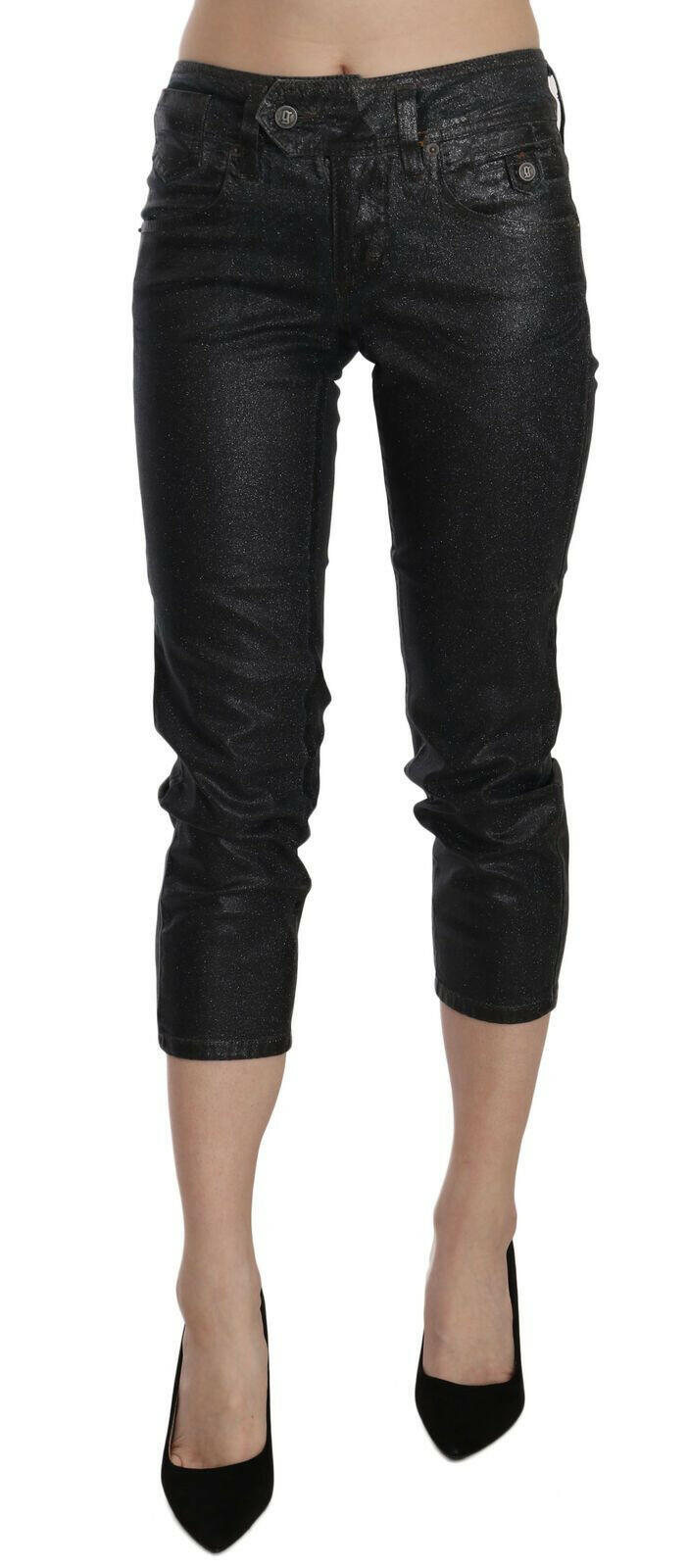 John Galliano Black Washed Mid Waist Slim Leg Cropped Denim Pants -   -  John Galliano.