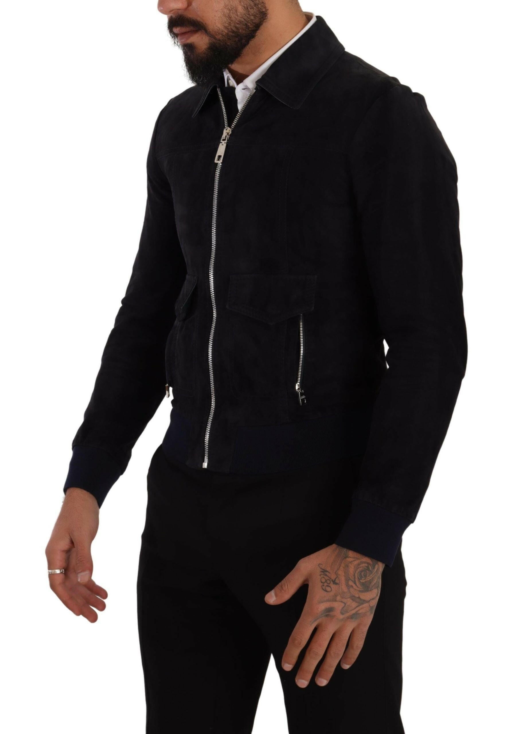 Dolce & Gabbana Blue Suede Lambskin Leather Coat Jacket -   -  Dolce & Gabbana. Dolce & Gabbana Blue Suede Lambskin Leather Coat Jacket -   -  Dolce & Gabbana.