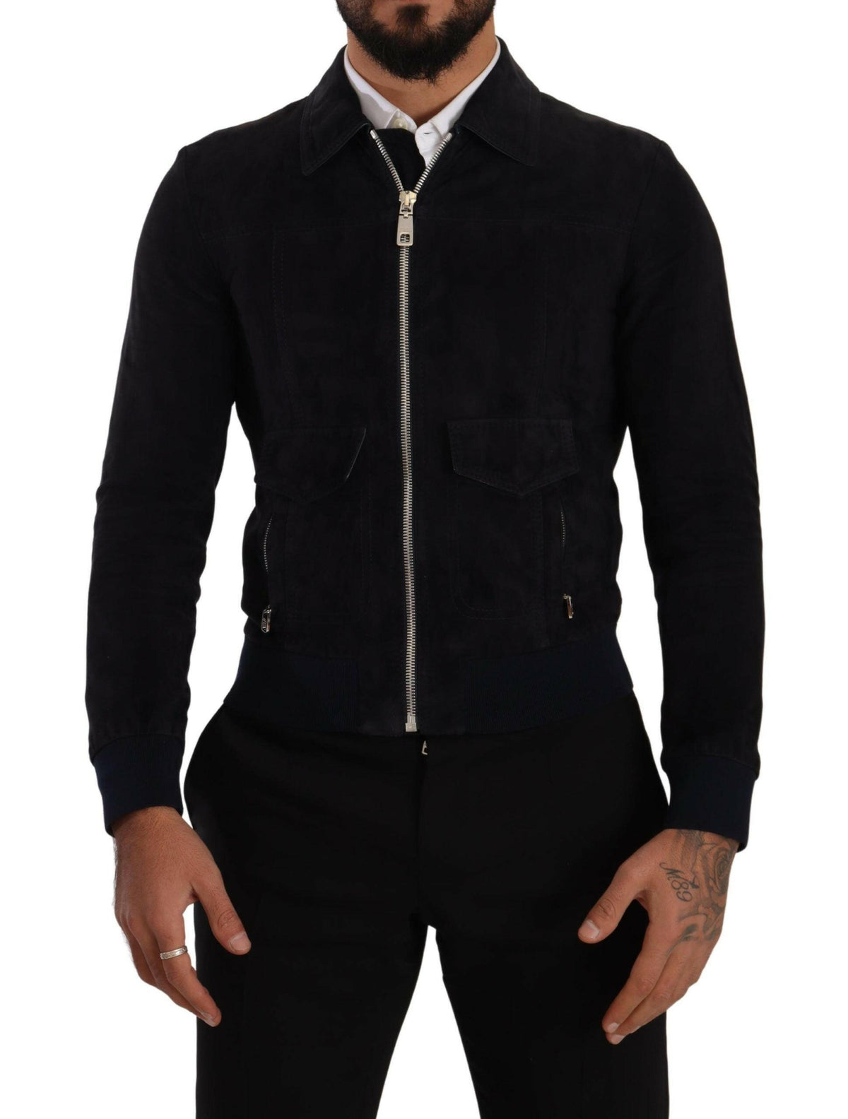 Dolce & Gabbana Blue Suede Lambskin Leather Coat Jacket -   -  Dolce & Gabbana.