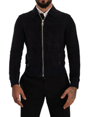Dolce & Gabbana Blue Suede Lambskin Leather Coat Jacket -   -  Dolce & Gabbana.