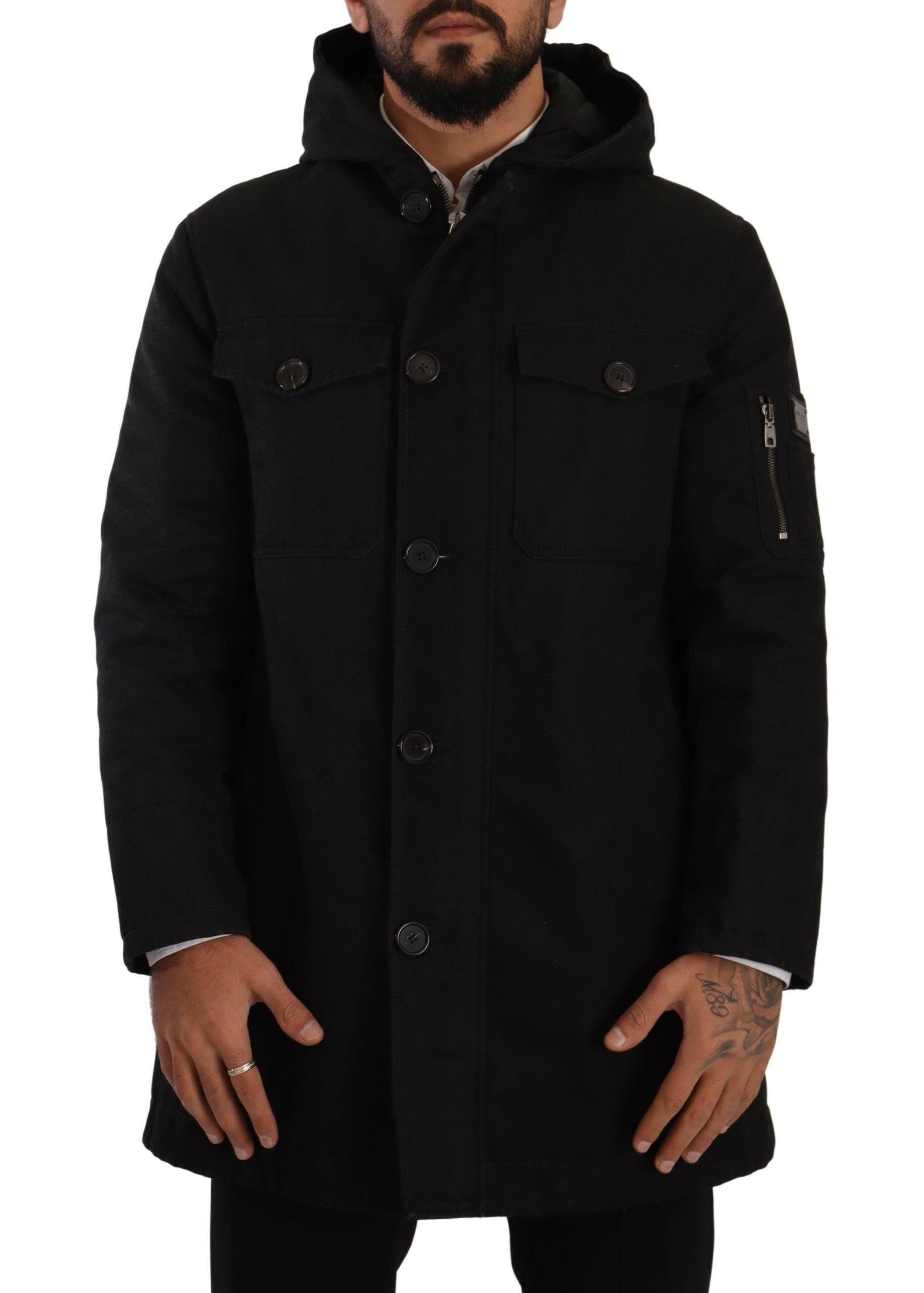 Dolce & Gabbana Black Denim Hooded Parka Coat Winter Jacket -   -  Dolce & Gabbana.