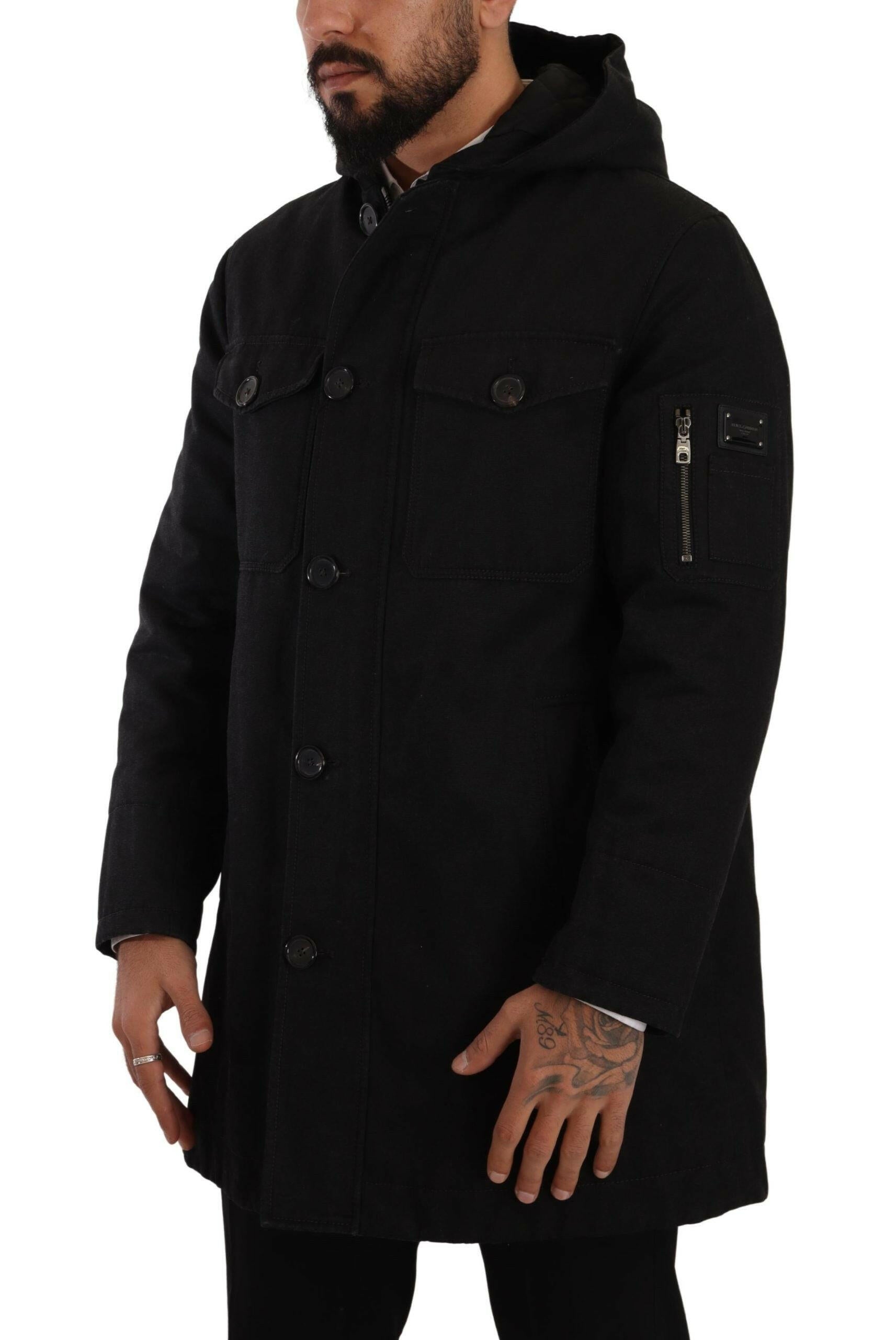 Dolce & Gabbana Black Denim Hooded Parka Coat Winter Jacket -   -  Dolce & Gabbana. Dolce & Gabbana Black Denim Hooded Parka Coat Winter Jacket -   -  Dolce & Gabbana.