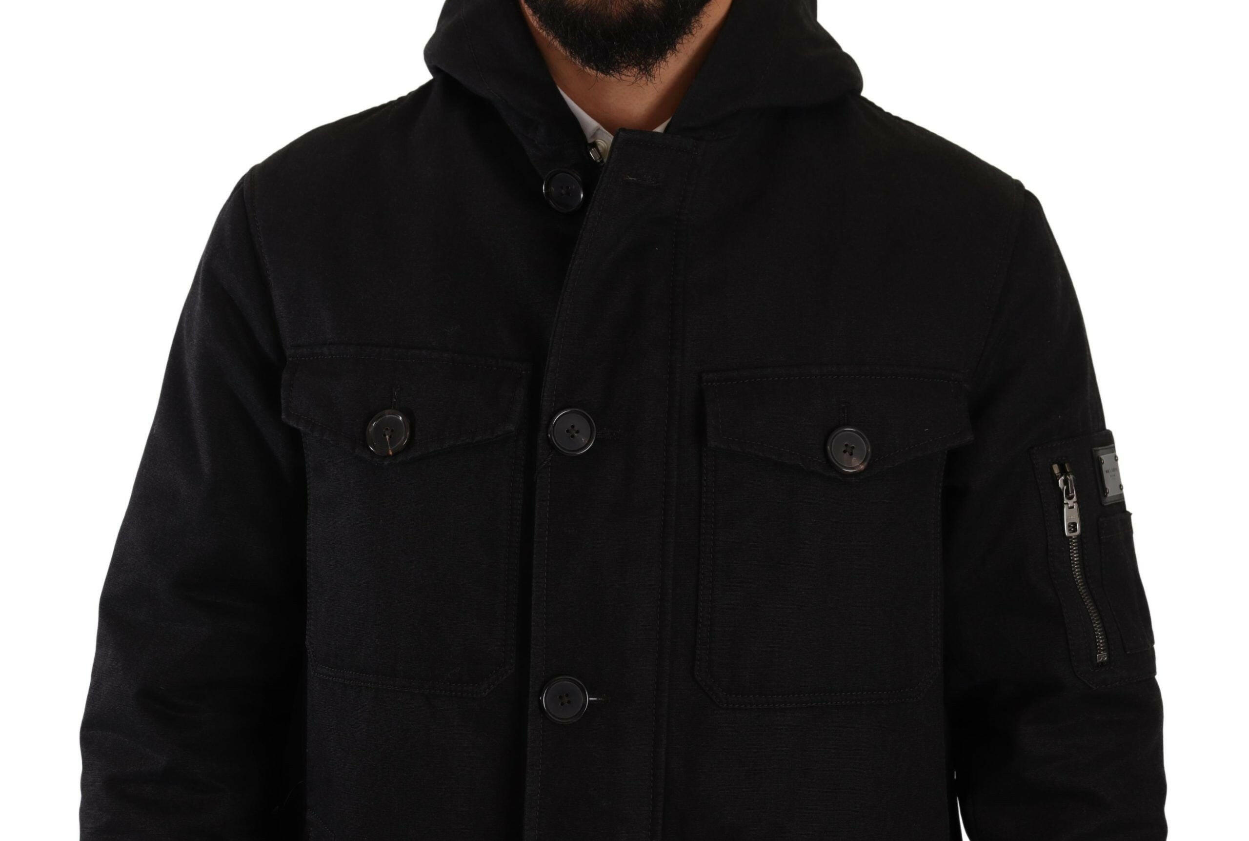 Dolce & Gabbana Black Denim Hooded Parka Coat Winter Jacket -   -  Dolce & Gabbana. Dolce & Gabbana Black Denim Hooded Parka Coat Winter Jacket -   -  Dolce & Gabbana.