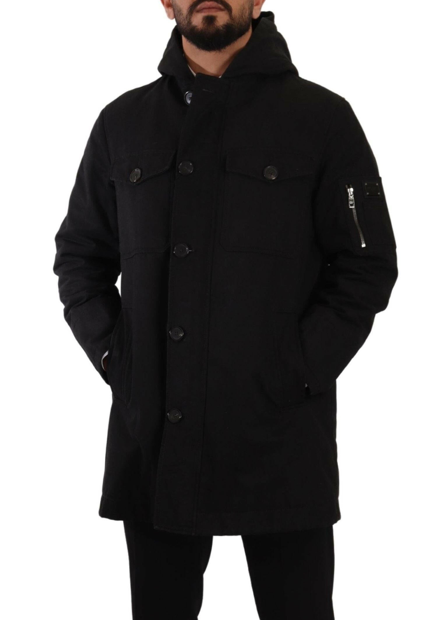 Dolce & Gabbana Black Denim Hooded Parka Coat Winter Jacket -   -  Dolce & Gabbana. Dolce & Gabbana Black Denim Hooded Parka Coat Winter Jacket -   -  Dolce & Gabbana.