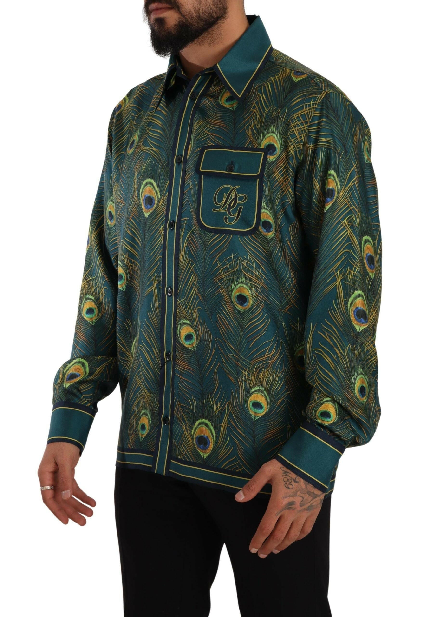 Dolce & Gabbana Peacock Feather Print Silk Pajama Mens Shirt -   -  Dolce & Gabbana. Dolce & Gabbana Peacock Feather Print Silk Pajama Mens Shirt -   -  Dolce & Gabbana.