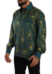 Dolce & Gabbana Peacock Feather Print Silk Pajama Mens Shirt -   -  Dolce & Gabbana.