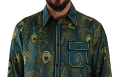 Dolce & Gabbana Peacock Feather Print Silk Pajama Mens Shirt -   -  Dolce & Gabbana.