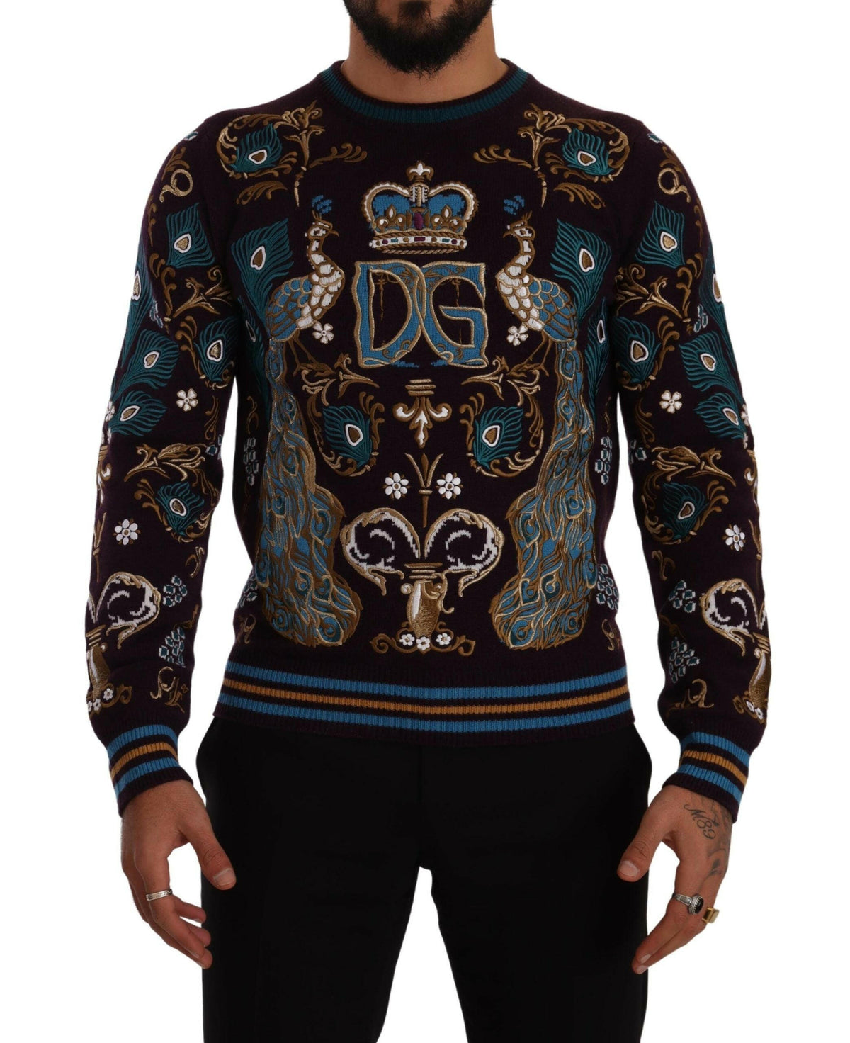 Dolce & Gabbana Bordeaux Cashmere DG Crown Embroidered Sweater -   -  Dolce & Gabbana.