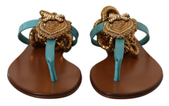 Dolce & Gabbana Blue Leather Devotion Flats Sandals -   -  Dolce & Gabbana.