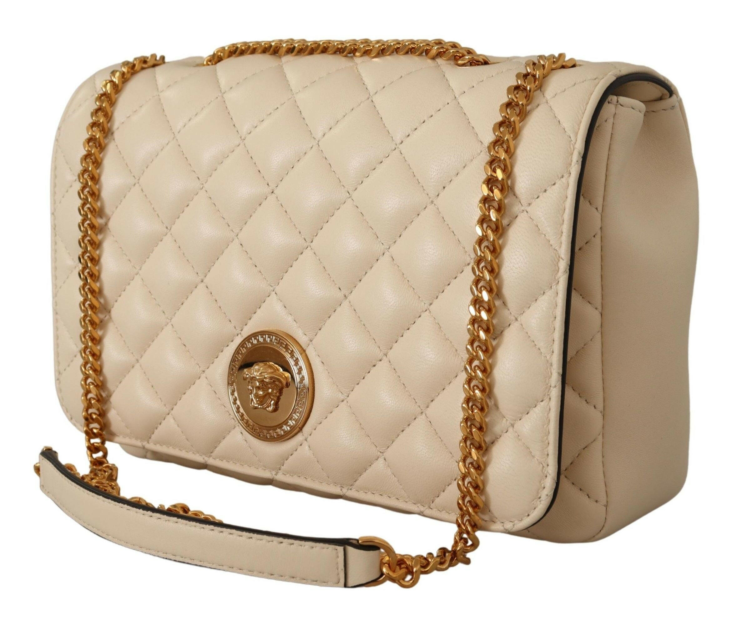 Versace Elegant White Nappa Leather Shoulder Bag -  Luxury Shoulder Bag for Women -  Versace. Versace Elegant White Nappa Leather Shoulder Bag -  Luxury Shoulder Bag for Women -  Versace.