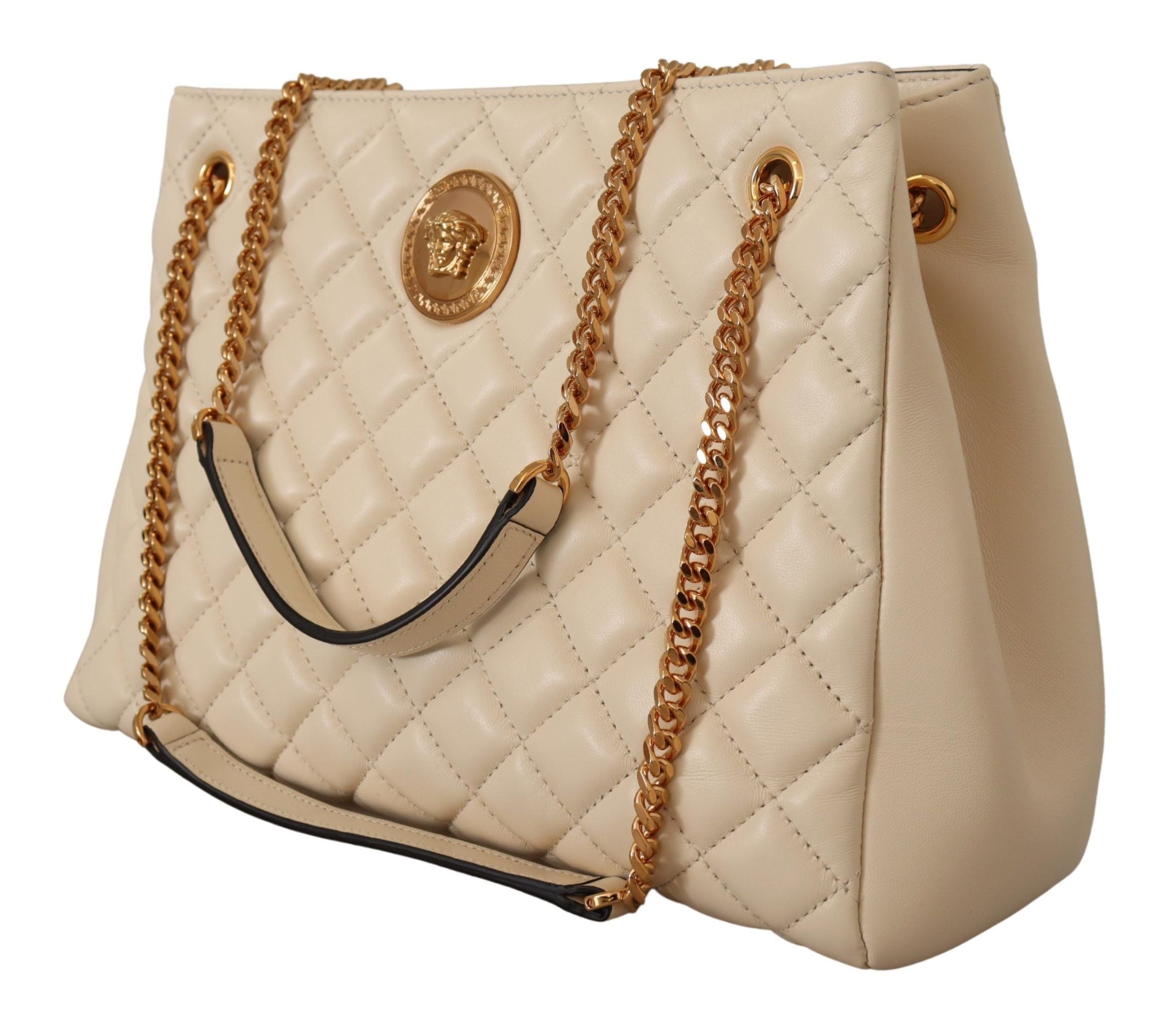 Versace Elegant Quilted Nappa Leather Tote -  Luxury Shopper Bag for Women -  Versace. Versace Elegant Quilted Nappa Leather Tote -  Luxury Shopper Bag for Women -  Versace.