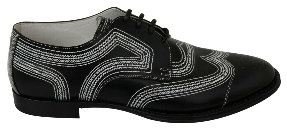 Dolce & Gabbana Black Leather Derby Formal White Lace Shoes -   -  Dolce & Gabbana.
