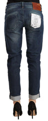 Acht Blue Washed Low Waist Skinny Denim Folded Hem Jeans -   -  Acht.