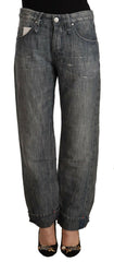Acht Gray Washed Ramie Straight Denim Folded Hem Jeans -   -  Acht.
