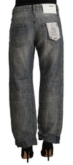 Acht Gray Washed Ramie Straight Denim Folded Hem Jeans -   -  Acht.