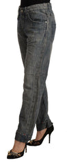 Acht Gray Washed Ramie Straight Denim Folded Hem Jeans -   -  Acht.
