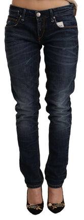 Acht Blue Washed Cotton Low Waist Skinny Denim Jeans -   -  Acht.