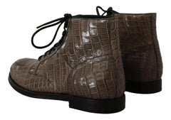 Dolce & Gabbana Gray Crocodile Leather Derby Boots -   -  Dolce & Gabbana.