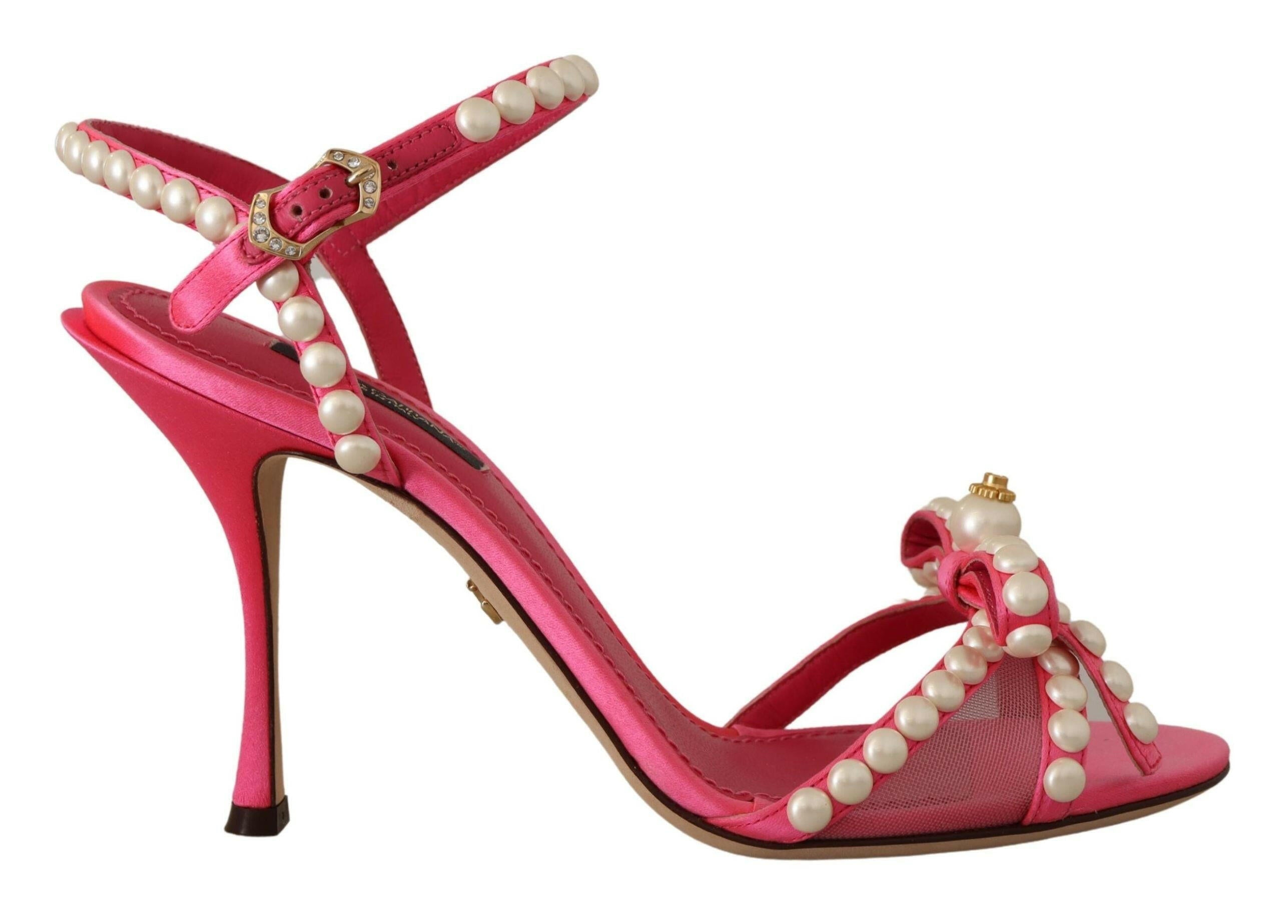 Dolce & Gabbana Pink Satin White Pearl Crystals Heels Shoes -   -  Dolce & Gabbana.