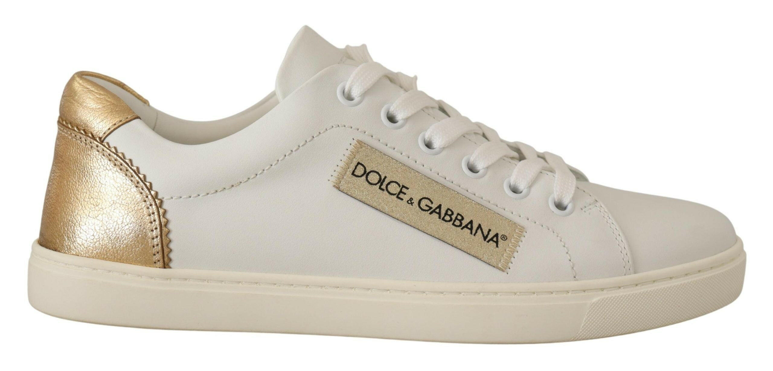 Dolce & Gabbana White Gold Leather Low Top Sneakers -   -  Dolce & Gabbana.