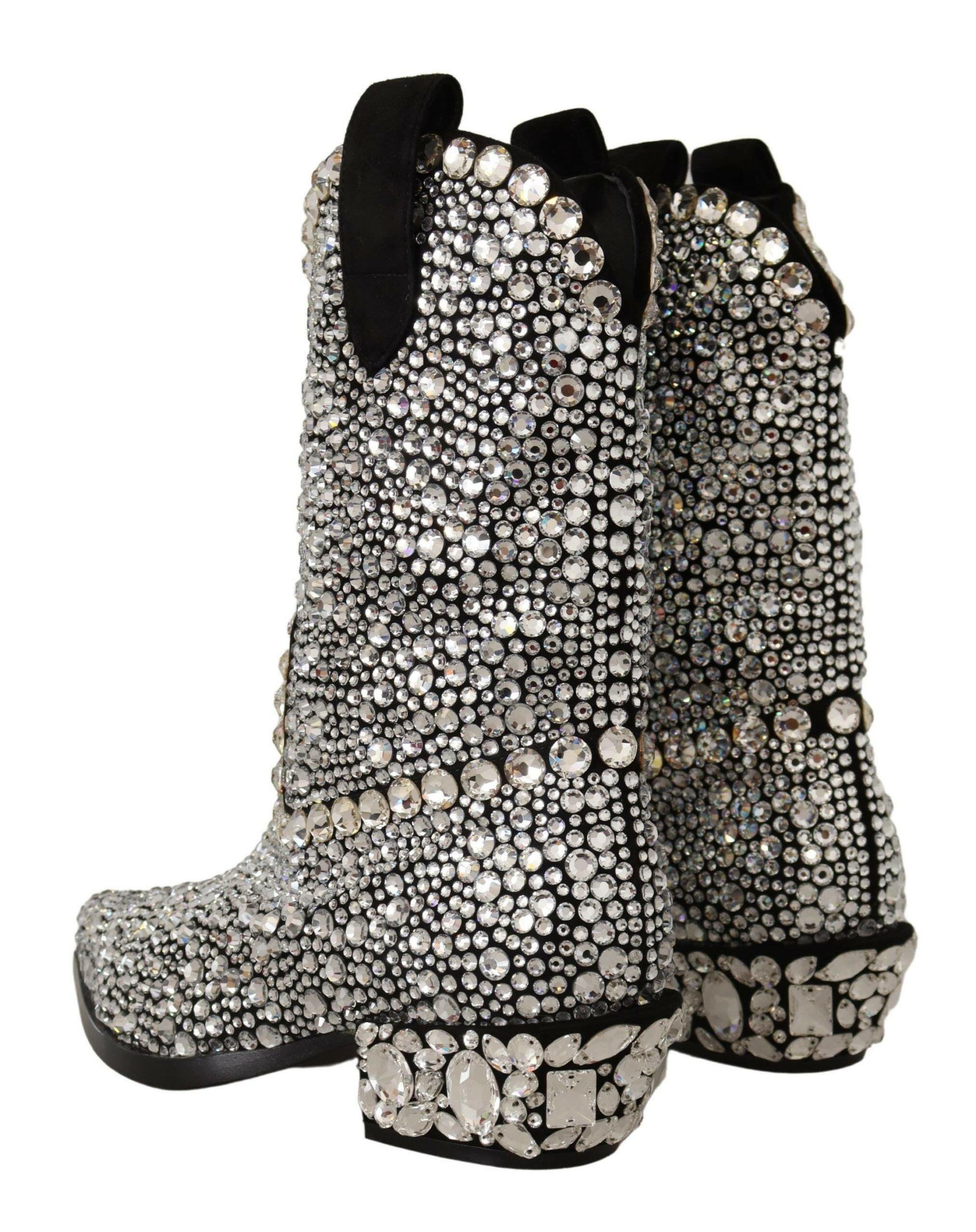 Dolce & Gabbana Black Suede Strass Crystal Cowgirl Boots -   -  Dolce & Gabbana. Dolce & Gabbana Black Suede Strass Crystal Cowgirl Boots -   -  Dolce & Gabbana.