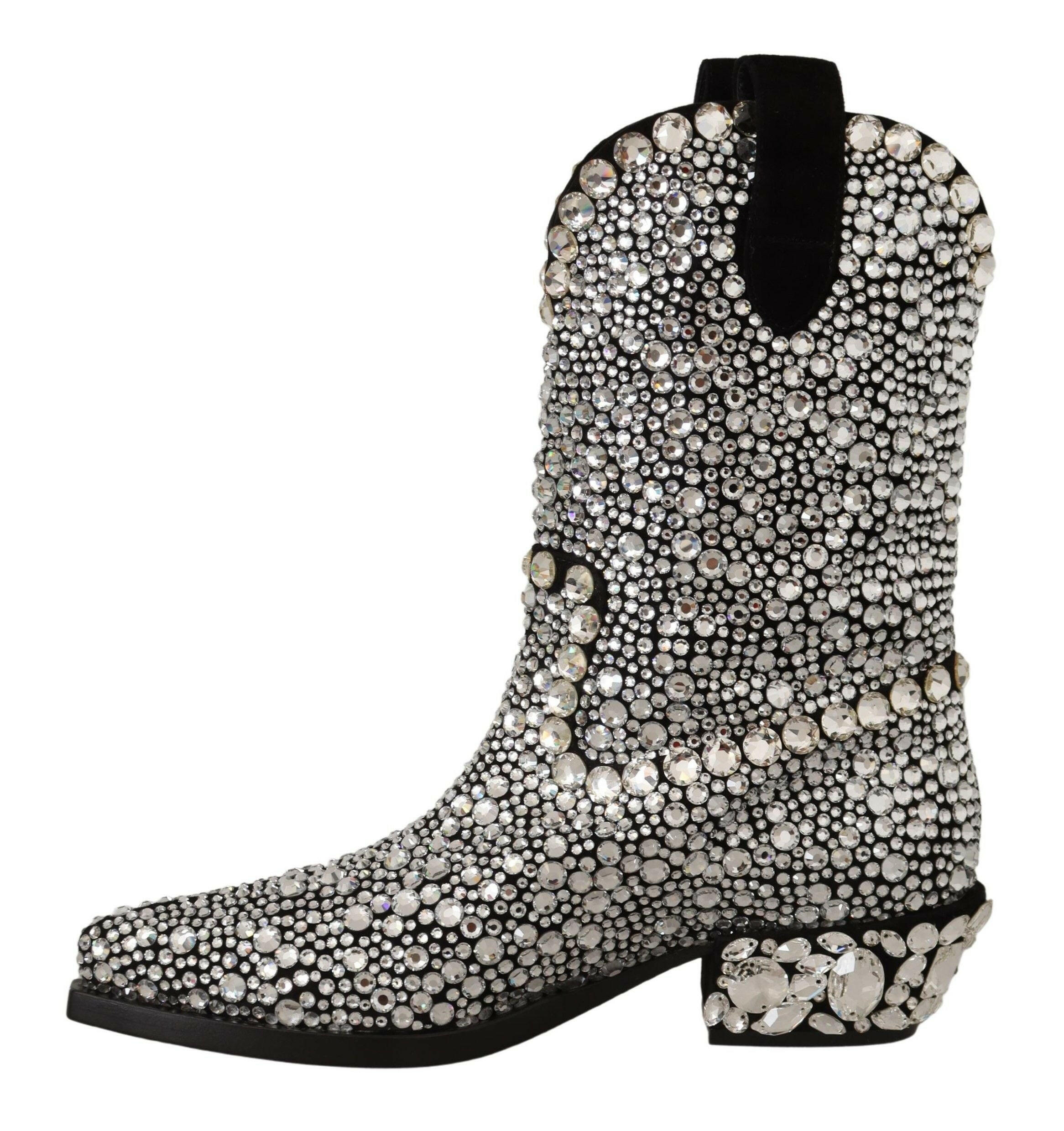 Dolce & Gabbana Black Suede Strass Crystal Cowgirl Boots -   -  Dolce & Gabbana. Dolce & Gabbana Black Suede Strass Crystal Cowgirl Boots -   -  Dolce & Gabbana.